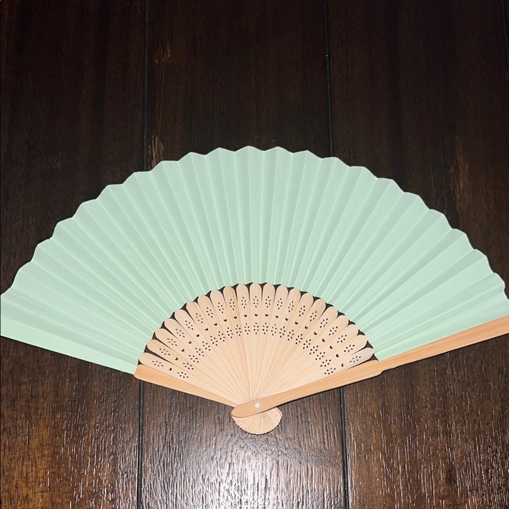 Cutout Detail Wood Mint Green Paper Hand Fan